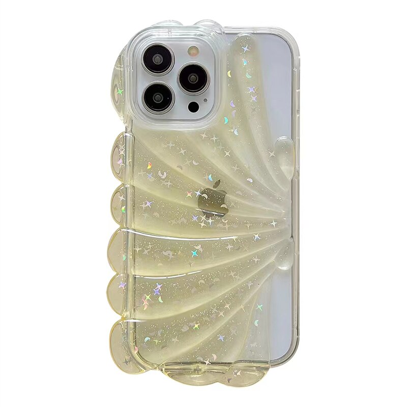 Summer Style Glitter Shell Star Sequin Epoxy Phone Case For iPhone 14 13 12 11 Pro Max INS 3D Simple Fresh Clear Soft Back Cover