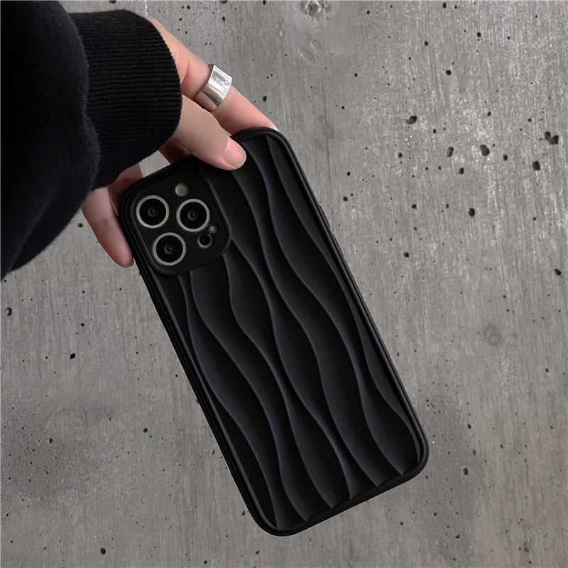 Black Water Ripple wave line art Retro luxury Shockproof Phone case For iPhone 14 13 11 12 Pro Max 14 Plus case Cute Soft Cover