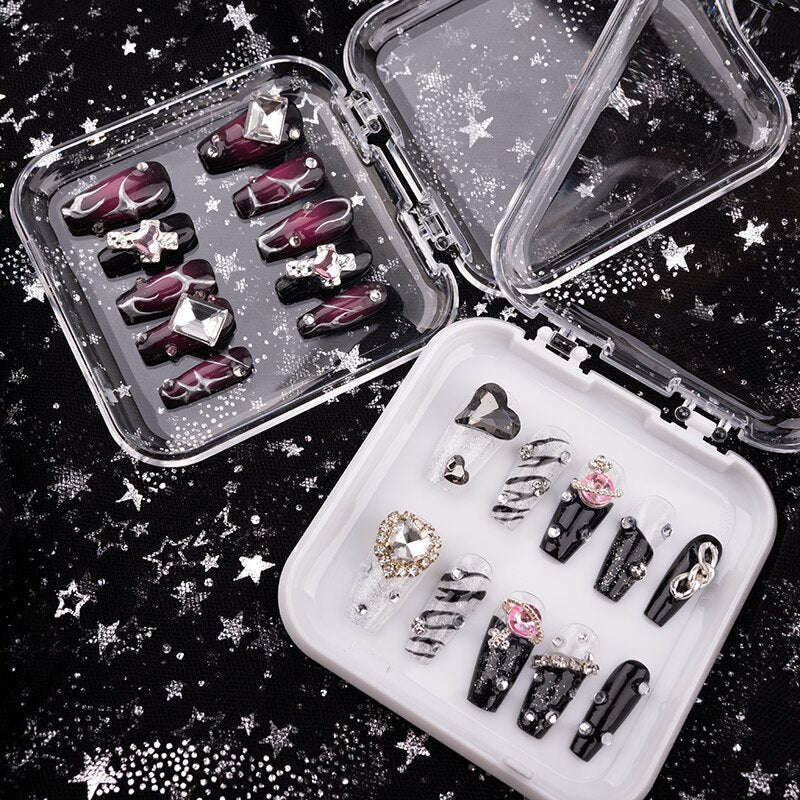 Gothic Dark Gyaru Girls y2k Manual Press on Nails Reusable Metal Craft Armor Detachable Long Nails With Glue Handmade Manicure