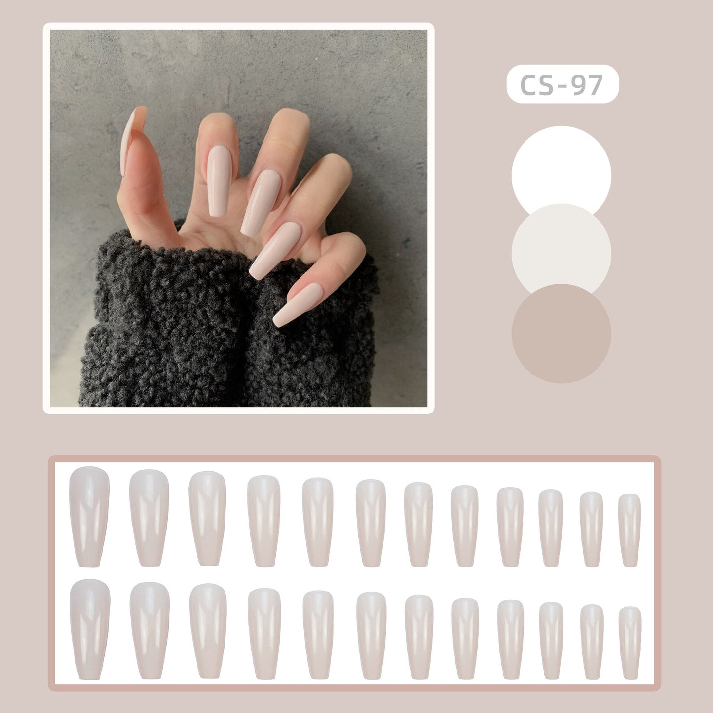 24PCS Khaki Nude Press On False Nails Tips Long Ballerina Pure Color Acrylic Fake Nails Coffin Full Cover Nail With Glue Designs