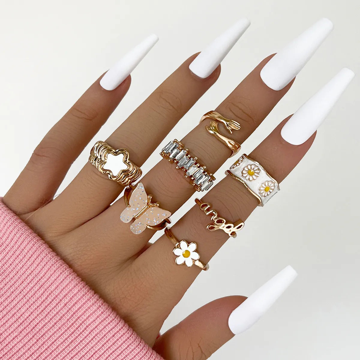 Bohemian Geometric Rings Sets Crystal Star Moon Flower Butterfly Constellation Knuckle Finger Ring Set For Women Jewelry