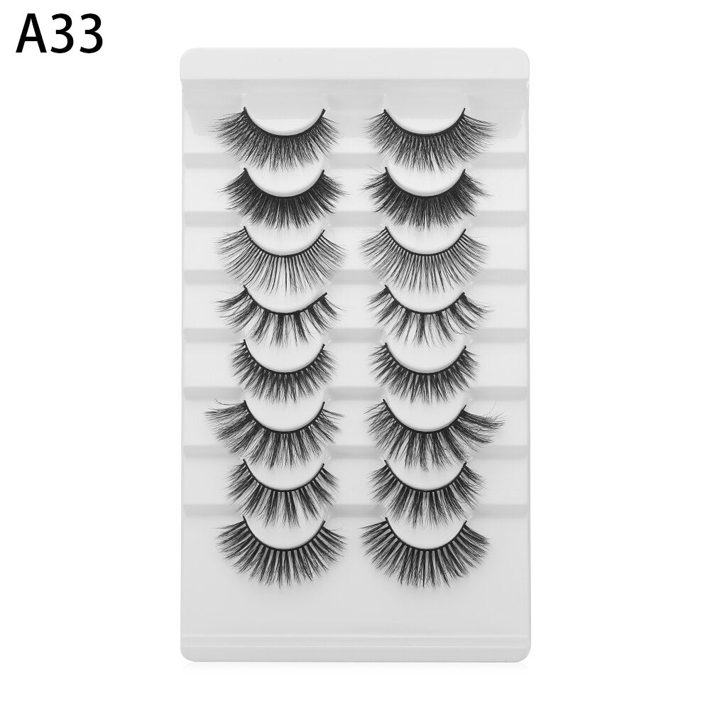 8 Pairs 3D Mink False Eyelashes Mixed Style 100% Mink Hair Wispies Criss-cross Fluffy Eyelashes Volume Handmade Cruelty-free