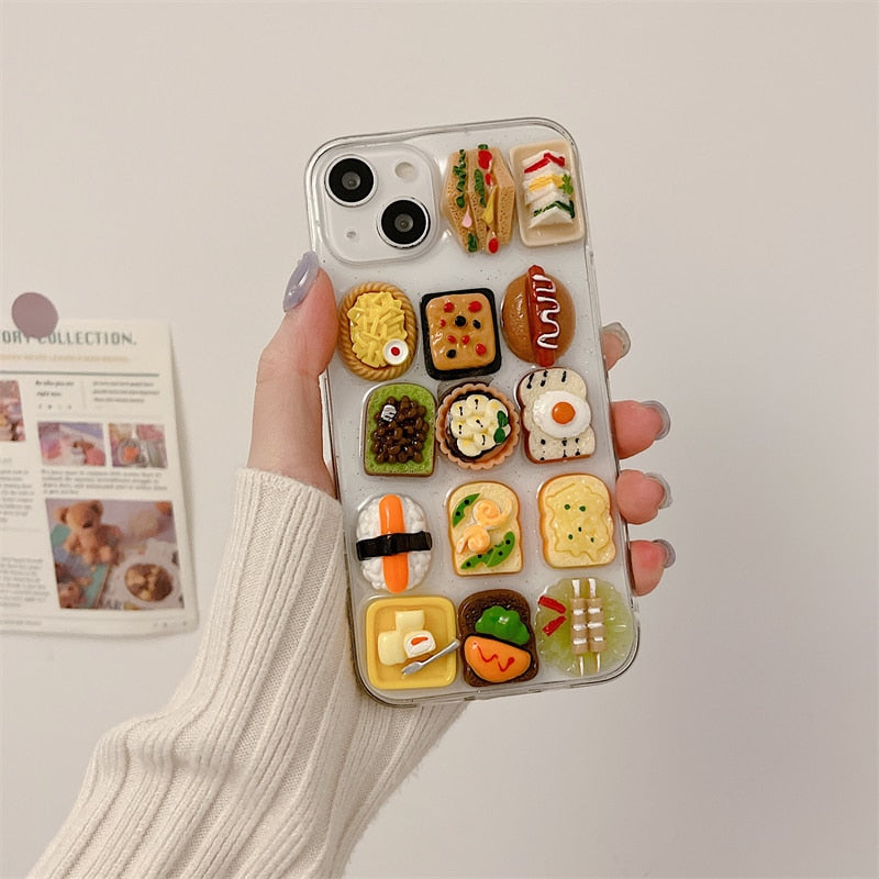 Japanese 3D Snack Food Epoxy Phone Case For iPhone 11 12 13 Pro Max X XR XS Max 7 8 Plus Funny Cute Clear Soft Back Cover Coque