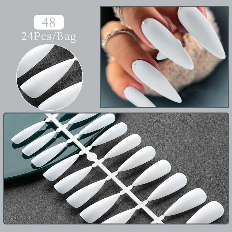 Matte False Nail Tips Solid Color Matte Super Long Coffin False Nail Ballet Press on Nails Tips