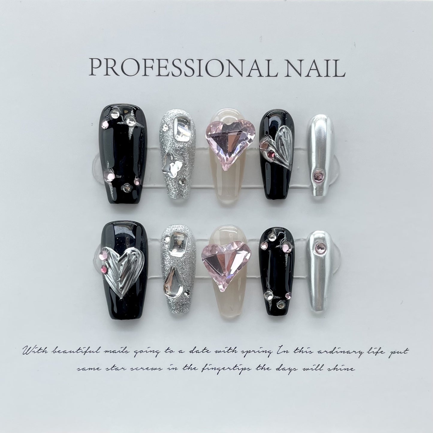 10Pcs Blue Handmade Nails Set Press on Professional Full Cover Nail Tips Manicure Angel Rose Design Wearable False Nails