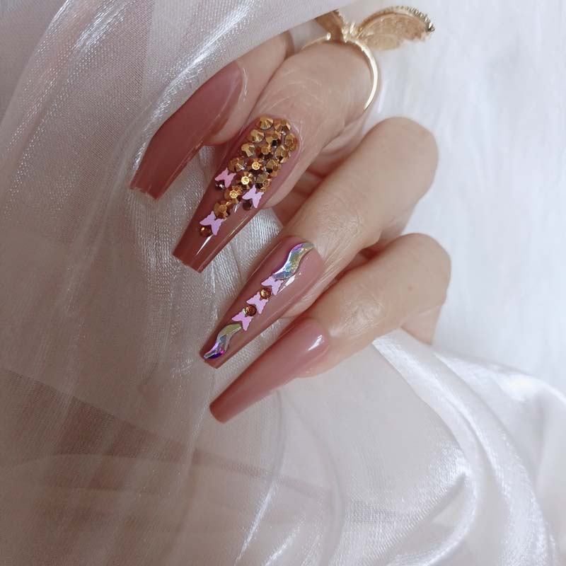 24pcs luxury jewelry ballet coffin fake nails crystal diamond