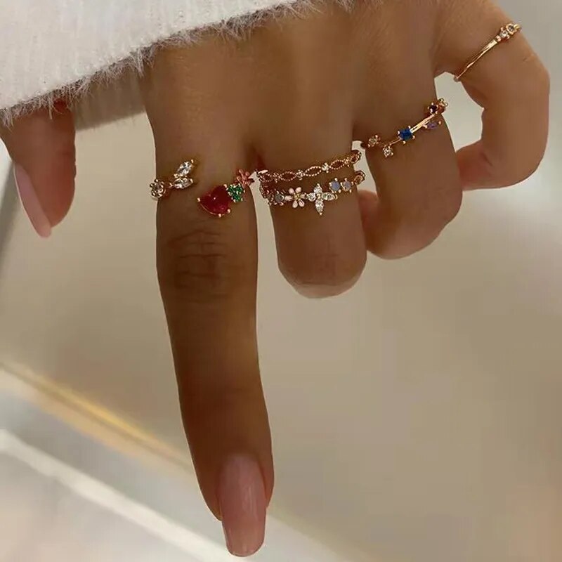 Bohemian Geometric Rings Sets Crystal Star Moon Flower Butterfly Constellation Knuckle Finger Ring Set For Women Jewelry