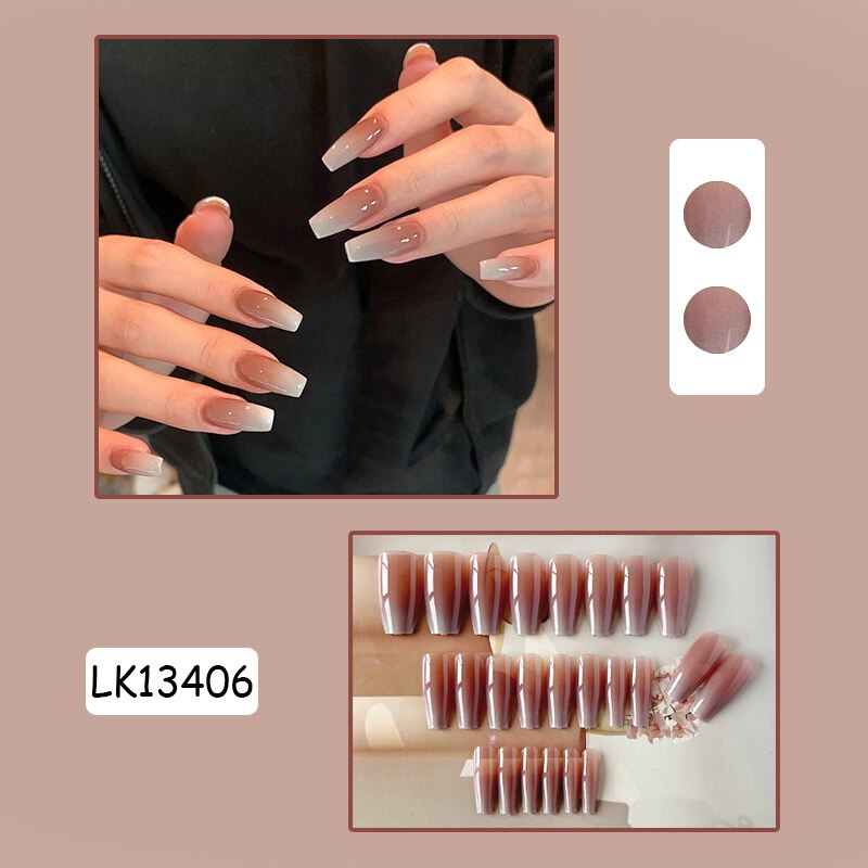 24pc Wearable Gradient fake Nails Nude pink natural Artificial Nails with glue coffin short ballet acrylic press on nails