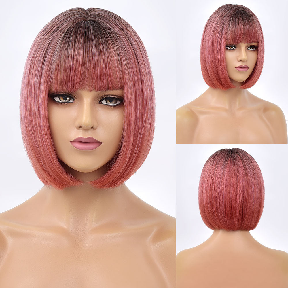 Blonde Red Short Bob Wig Synthetic Wig For Women With Bangs Lolita Cosplay Party Natural Hair Heat Resistant Fiber Wigs