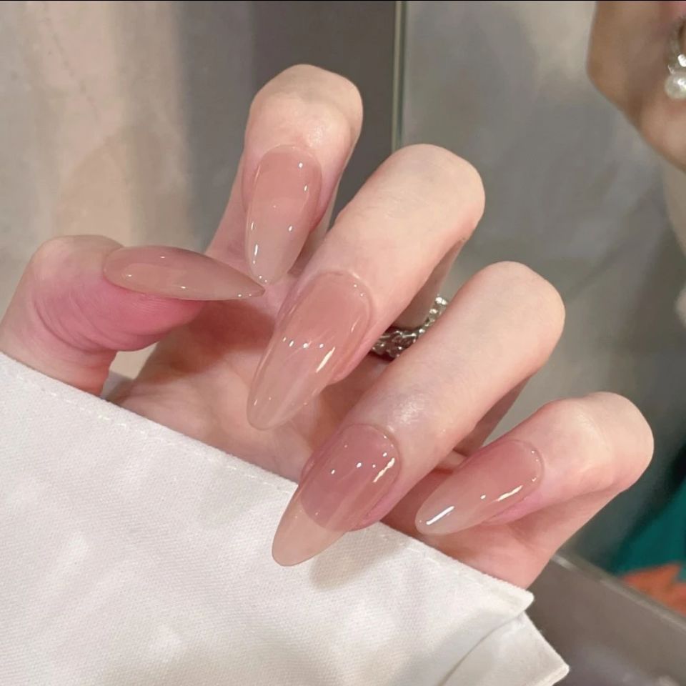 24pcs Long gradient nude false nail with glue simple artifical press on nails acrylic nails natural stick on nails set