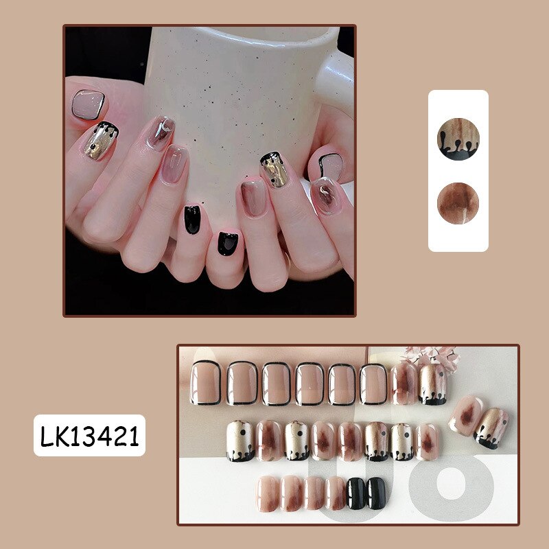 24pc Wearable Gradient fake Nails Nude pink natural Artificial Nails with glue coffin short ballet acrylic press on nails