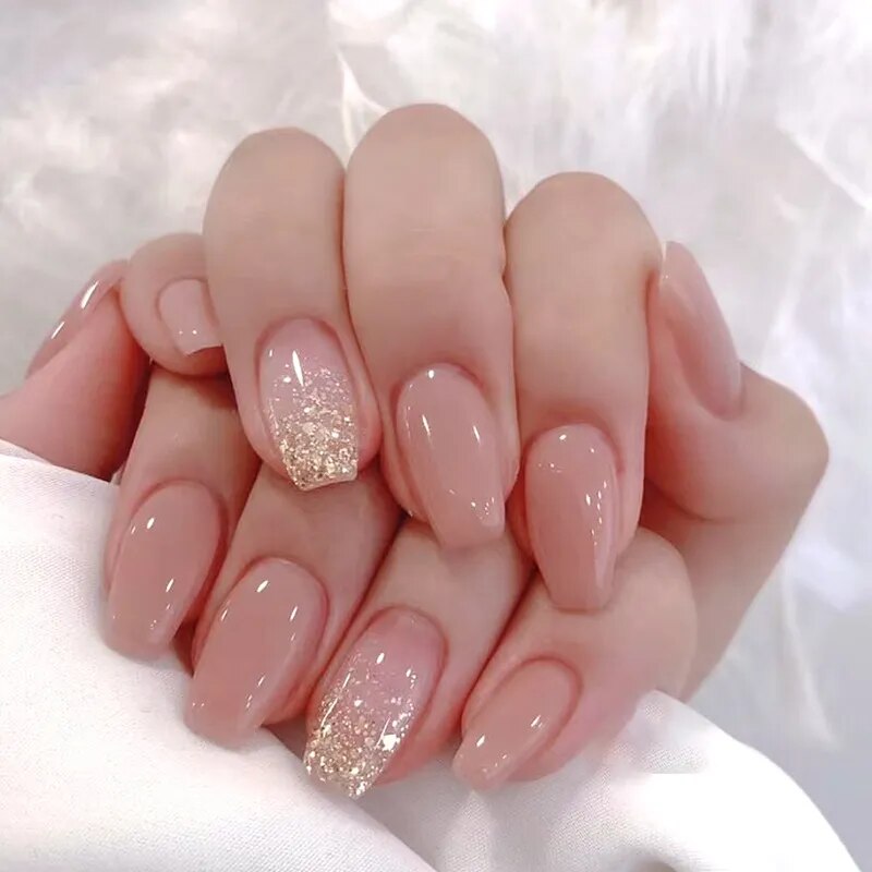 24Pcs Marble Gradient Long Coffin False Nails Detachable Wearable Gold Foil Ballerina Fake Nails Full Cover Nail Tips Press Glue