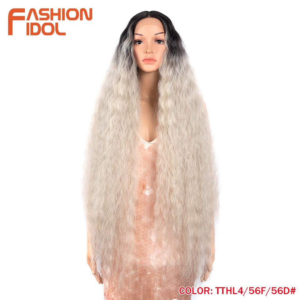 42" Loose Wave Lace Front Wig Hair Synthetic Wigs For Women Ombre Blonde Water Wavy Long Curly Hair Wig Cosplay