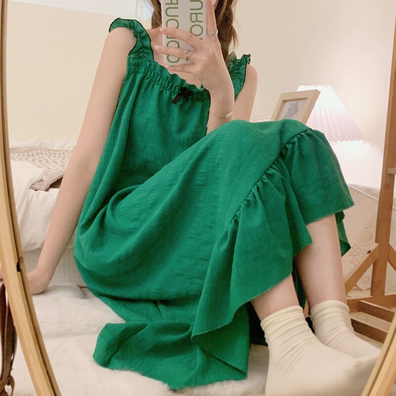 Summer Nightwear Women Cotton Sleeveless Strap Sweet Nightdress Sleepwear Nightgowns Home Clothes Sleepshirt Girl Pajamas Nighty