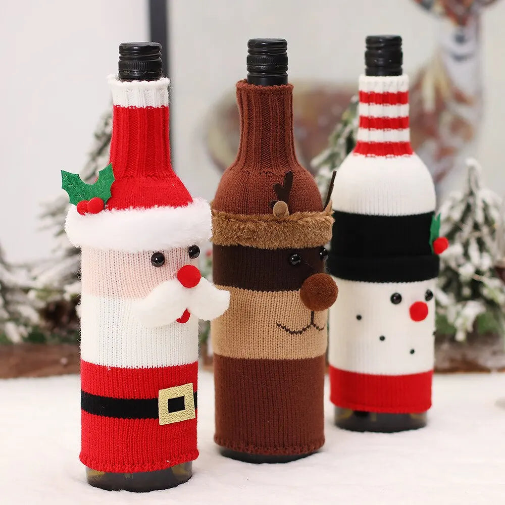 Christmas Decorations Knitting Wool Belt Elderly Wine Bottle Set Table Decor Kitchen Decoration