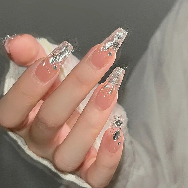 24pcs Wearable Pink Press On Fake Nails Tips With Glue false nails design Butterfly Lovely Girl false nails With Wearing Tools