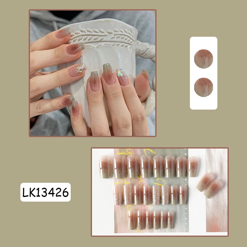 24pc Wearable Gradient fake Nails Nude pink natural Artificial Nails with glue coffin short ballet acrylic press on nails