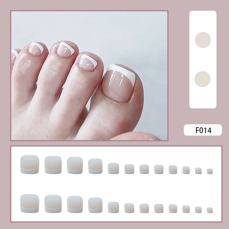 24pcs detachable fake toe nails Shiny fragment Jade foot nail stickers full cover white toe nail tips short press on toe nails