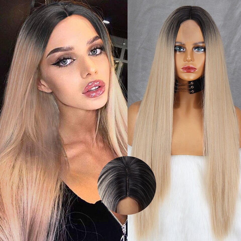 Long Straight White Natural Wigs Middle Part Heat Resistant Synthetic Wigs Suitable for African Women Daily Cosplay Halloween Wig