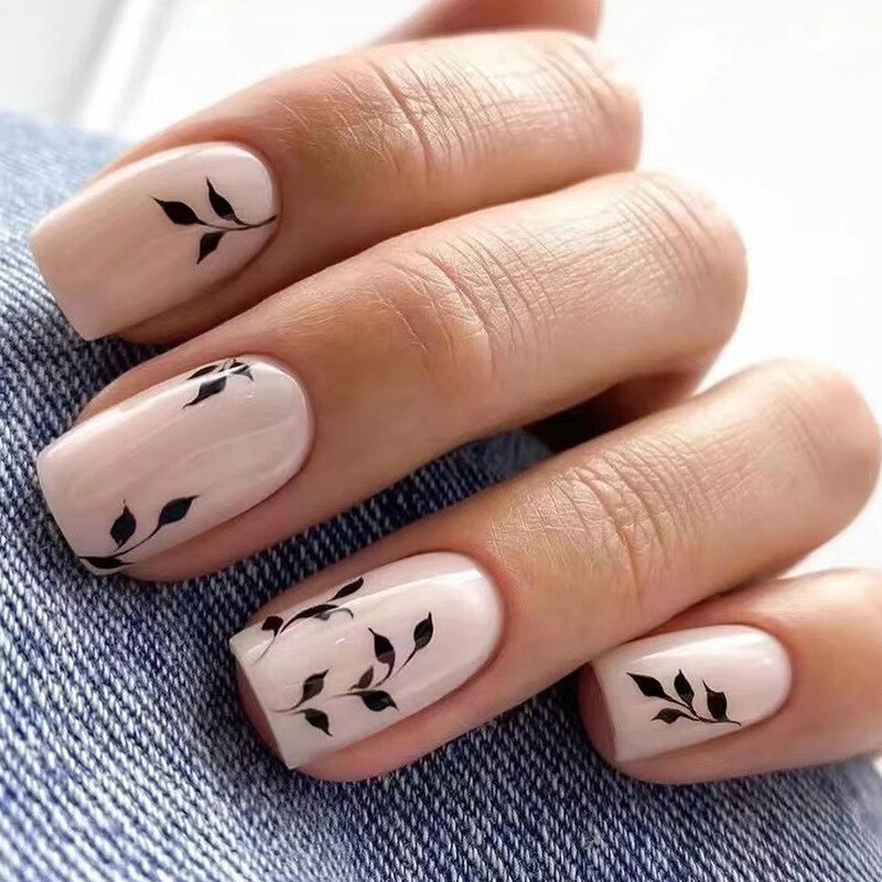 24Pcs Simple False Nails with White Edged Designs Long Ballerina Fake Nails Wearable Coffin French Nails Tips Press on Nails