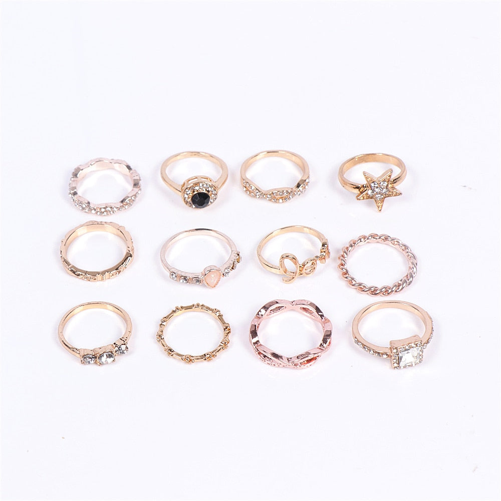 10Pcs/Lot Fashion Rhinestone Finger Rings Jewelry For Women Men Gold Silver Color Mix Style Heart Love Wedding Party