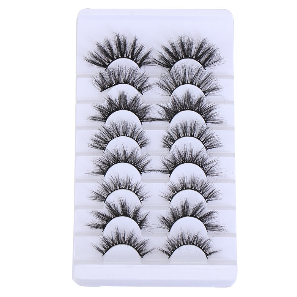 8 Pairs 3D Mink False Eyelashes Mixed Style 100% Mink Hair Wispies Criss-cross Fluffy Eyelashes Volume Handmade Cruelty-free