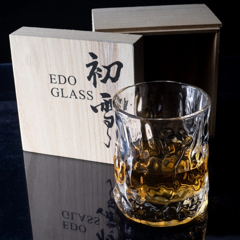 Japanese EDO First Snow Old Fashioned Glass Whiskey Cup Wood Box Whisky Thick Crystal Hammer Heavy Wine Tumbler Beer Mug