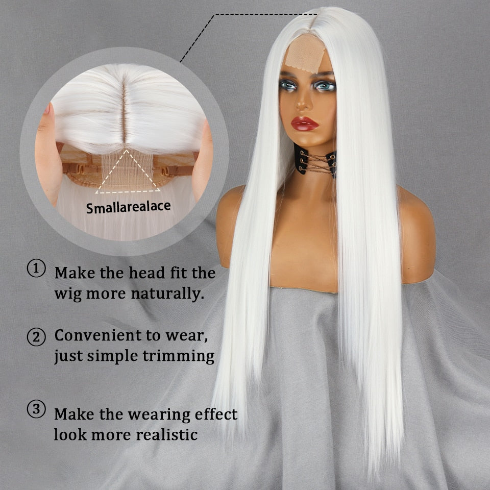 Long Straight White Natural Wigs Middle Part Heat Resistant Synthetic Wigs Suitable for African Women Daily Cosplay Halloween Wig