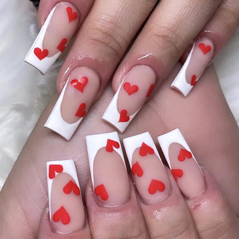 24pc Love designs fake nails with glue sweet heart ballet artificial nails full cover press on nail