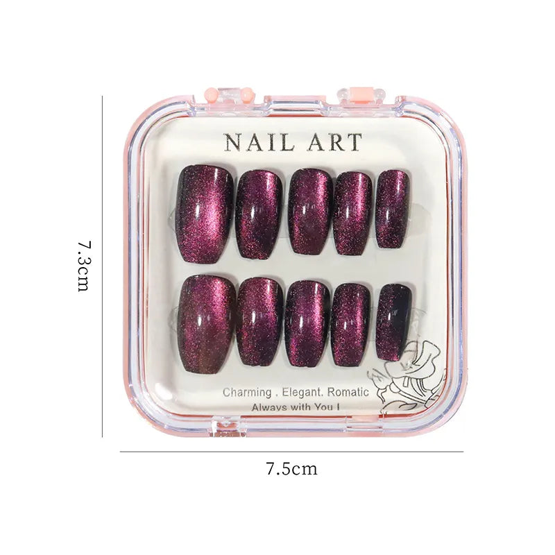 24pcs/box Crystal Cat Eye Shining Diamond Nail Patch Sparkling False Nail Press on Acrylic Nails Handmade Nail