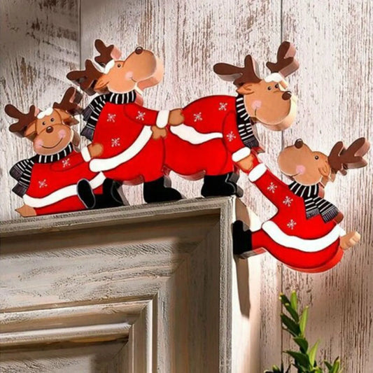 Christmas Door Frame Decoration Santa Claus Christmas Elk Wooden Decorations Happy New Year Door Frame Trim Home Xmas Decor