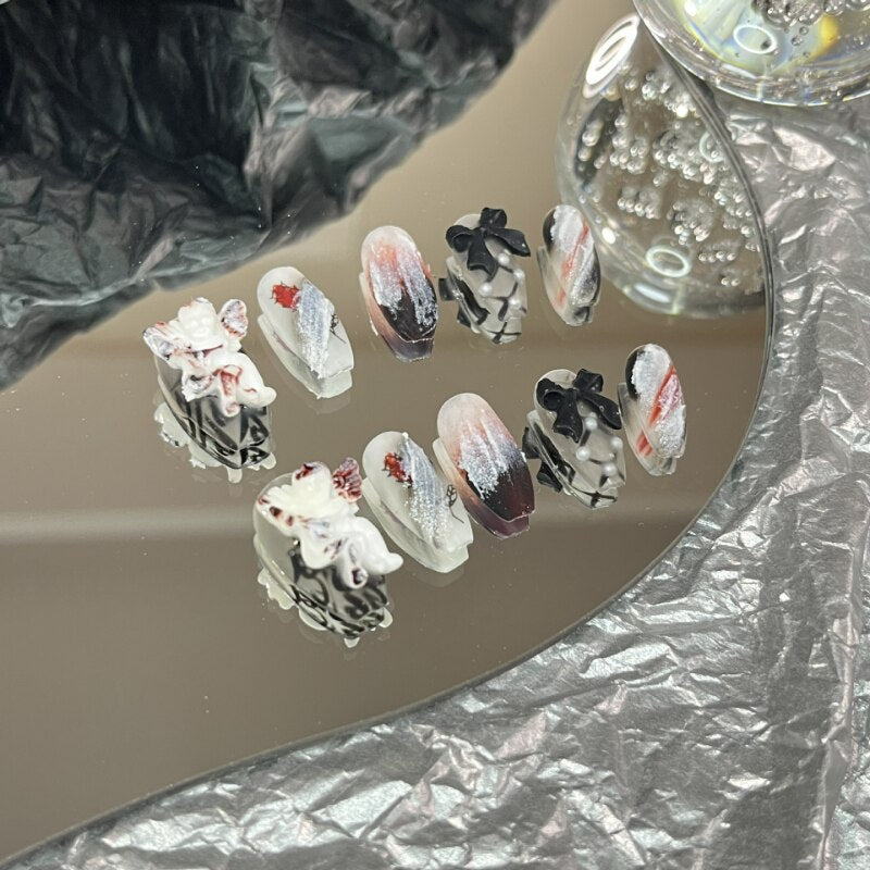 Handmade Glitter Rhinestone Press On Nails Y2K Saturn Snake Design Fake Nail With Glue Reusable Long Coffin False Nails Tips