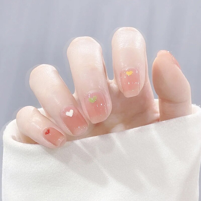 Press on False with Designs Set Cartoon Animal Decal Fake Nails Art Heart Point Full Cover Artificial Short artificial Nail Tips