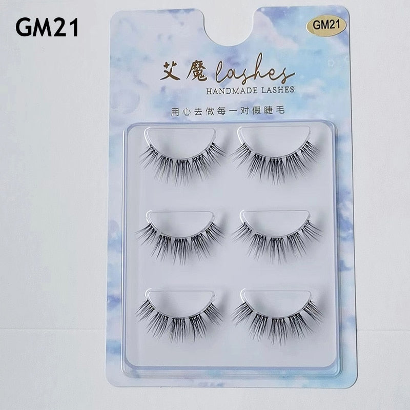 3pairs Mink Eyelashes Invisible Band Lash Extension Natural False Eyelashes Cross Cluster Fairy 3D Faux