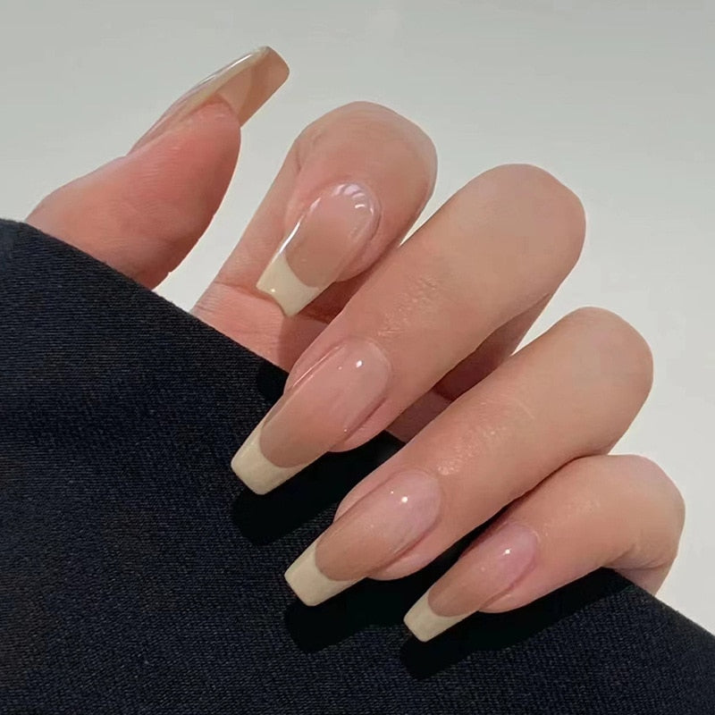 24pcs Long gradient nude false nail with glue simple artifical press on nails acrylic nails natural stick on nails set