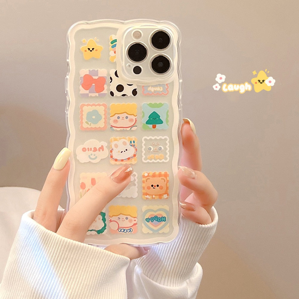 Kawaii girls original sweet Cartoon wave transparent Phone Case For iPhone 13 12 11 Pro Max Xr Xs Max X 7 8 Plus case Cute cover