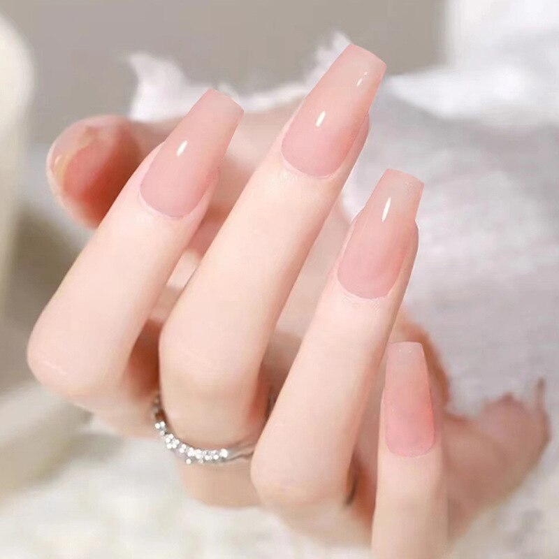 24Pcs Pure Nude False Nails Simple Mid-length Square Fake Fingernail Tips Detachable Finished Press on Nails Manicure