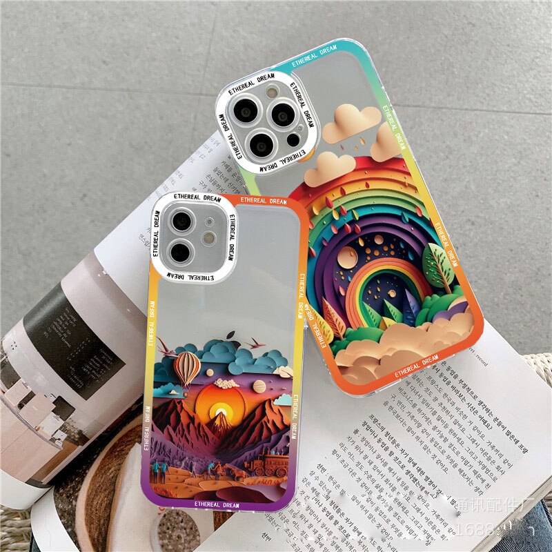 Landscape Clear phone case For iPhone 14 11 12 13 Pro Max Creative Mountain And River For iPhone 7 8 Plus SE 2020 XS X XR Covers