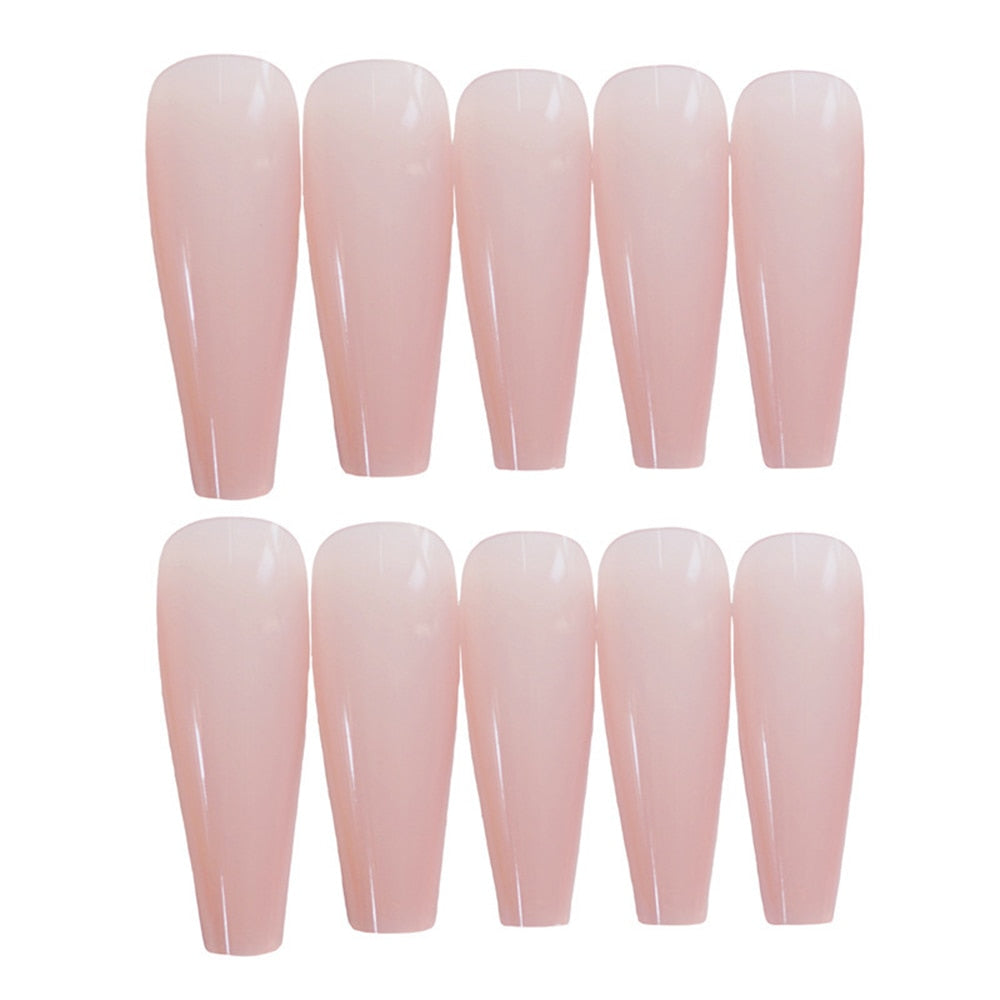 24PCS Long Coffin False Nail Light Pink Ballet Girl Press on Nails Manicure Fingernail Sticker Wearable Fake Nails for Woman