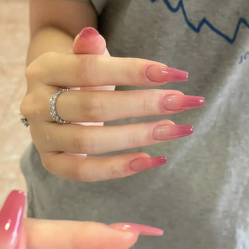 24pcs Wearable Pink Press On Fake Nails Tips With Glue false nails design Butterfly Lovely Girl false nails With Wearing Tools