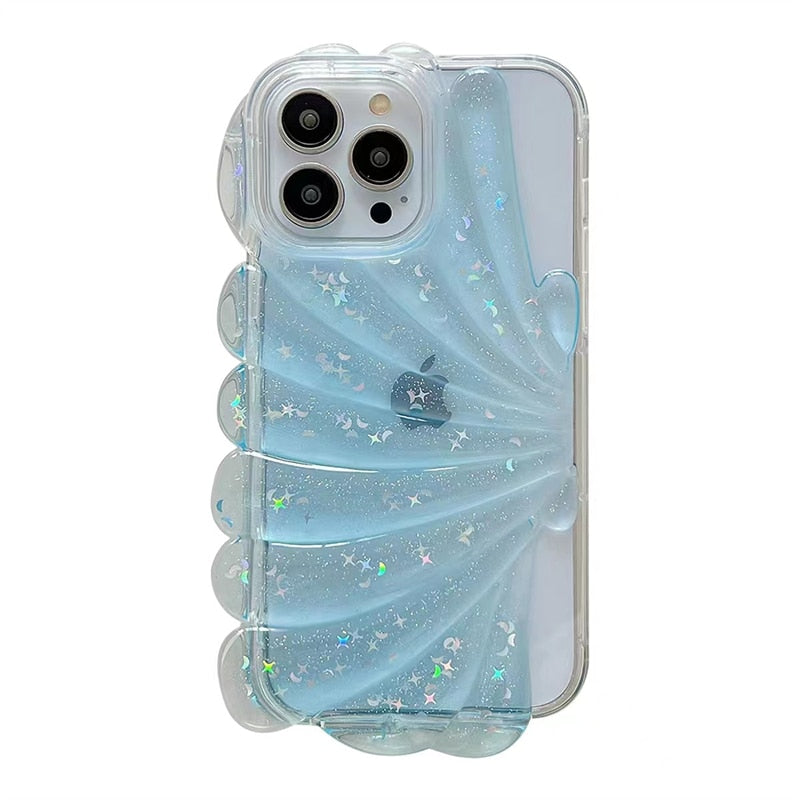 Summer Style Glitter Shell Star Sequin Epoxy Phone Case For iPhone 14 13 12 11 Pro Max INS 3D Simple Fresh Clear Soft Back Cover