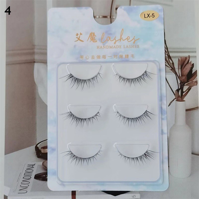 3pairs Mink Eyelashes Invisible Band Lash Extension Natural False Eyelashes Cross Cluster Fairy 3D Faux