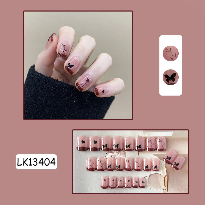 24pc Wearable Gradient fake Nails Nude pink natural Artificial Nails with glue coffin short ballet acrylic press on nails