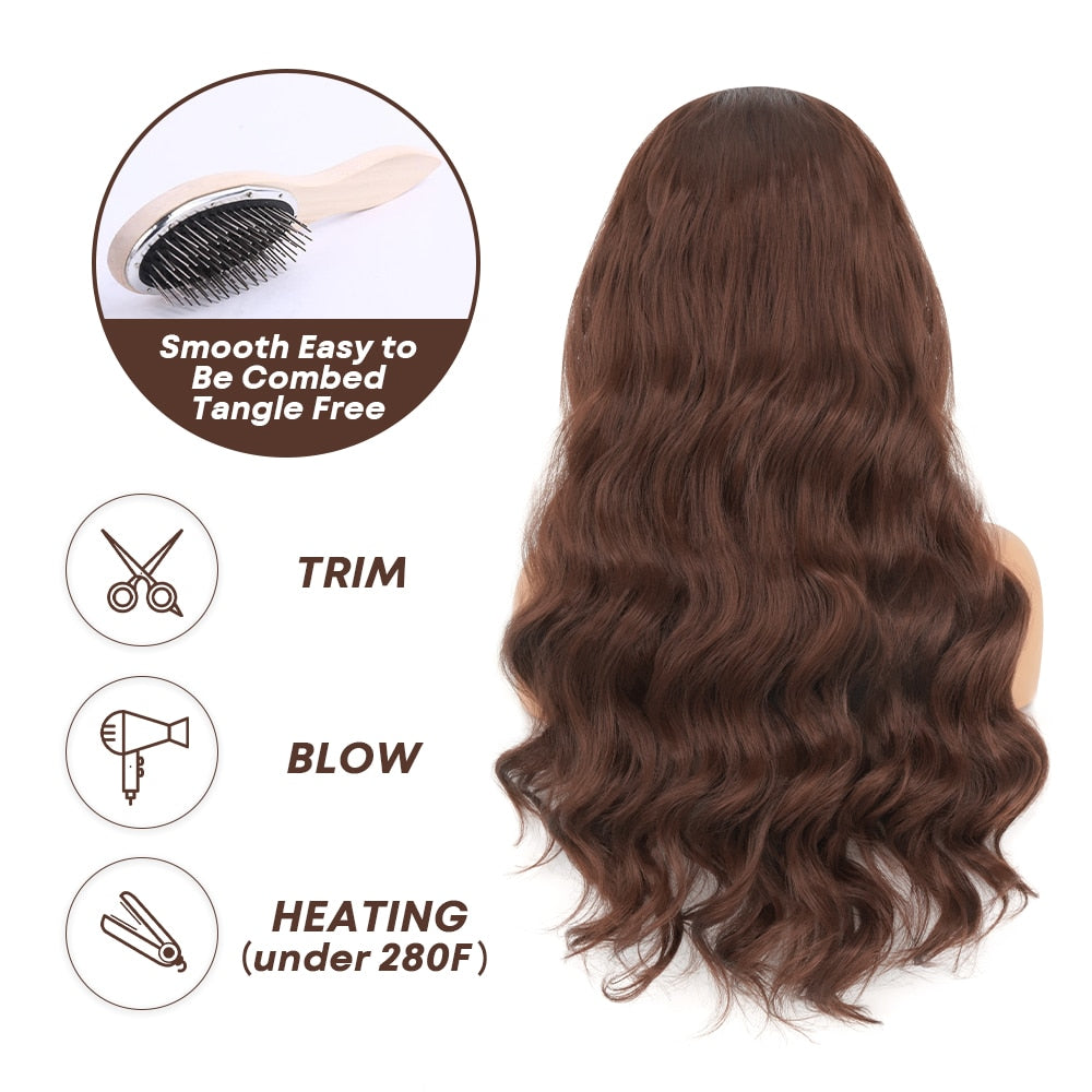 Body Wave Chocolate Brown 13X4 Lace Front Wigs 180% Density Colored Synthetic Dark Brown Lace Front Wig For Black Women