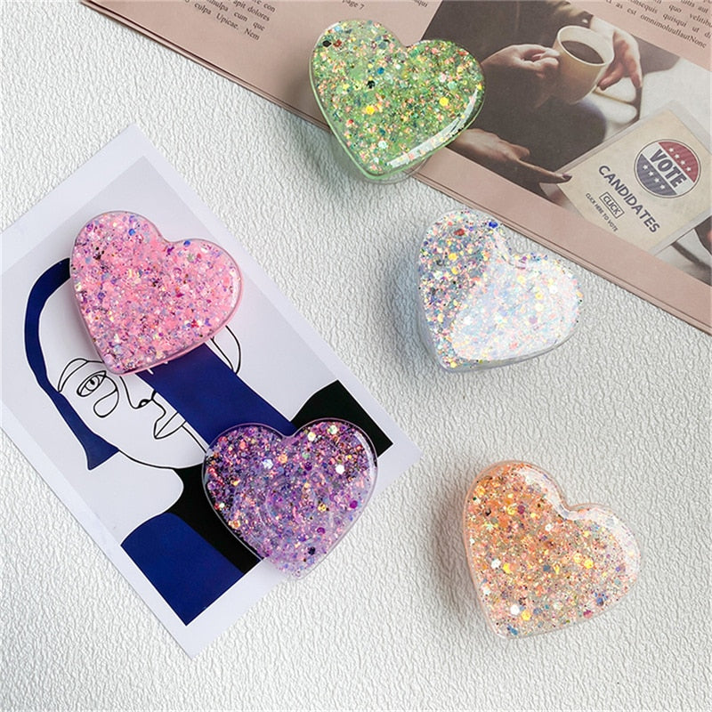 Korean Cute Epoxy Love Heart Phone Grip Tok Griptok Holder Ring For iPhone 14 13 Samsung Phone Accessories Glitter Lazy Bracket