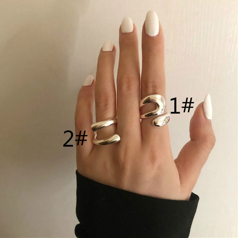 Minimalist Irregular Silver Color Rings For Women Fashion Creative Hollow Irregular Geometric Open Rings Party Jewelry Gifts