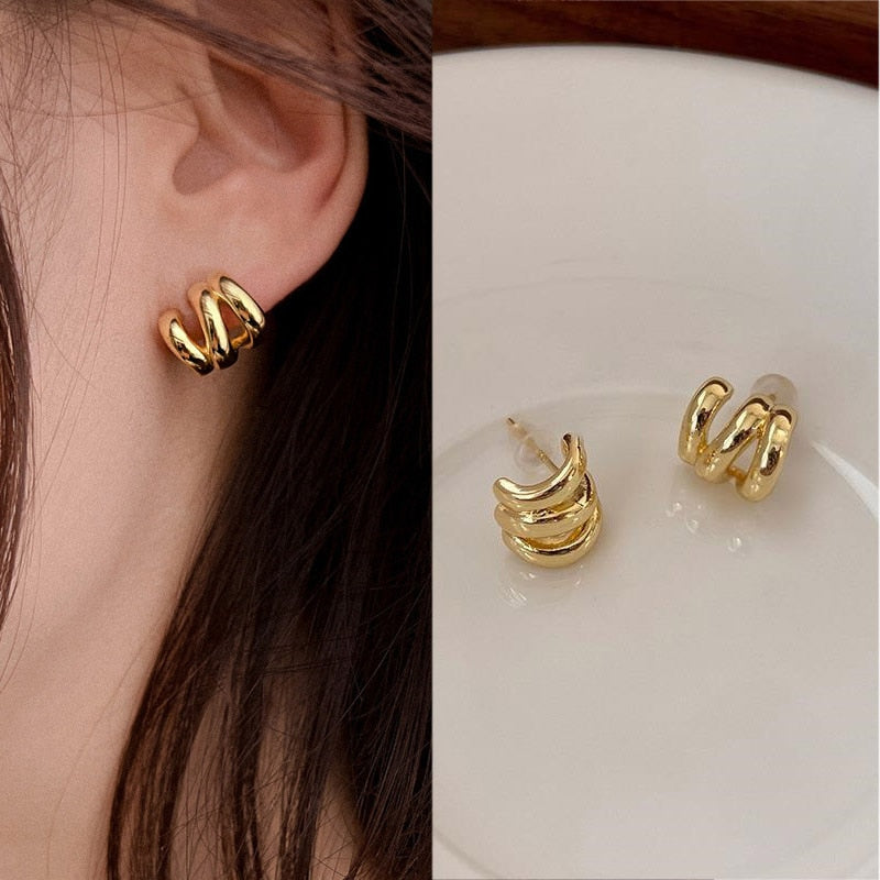 Gold Color Geometric Stud Earrings for Women Korean Fashion Women Earings Party Classic Jewelry