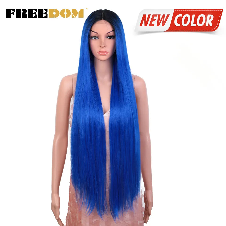 Synthetic Lace Wig 38 Inch Deep Part Long Straight Wig Ombre Pink Cosplay Wigs Synthetic Lace Front Wigs For Black Women