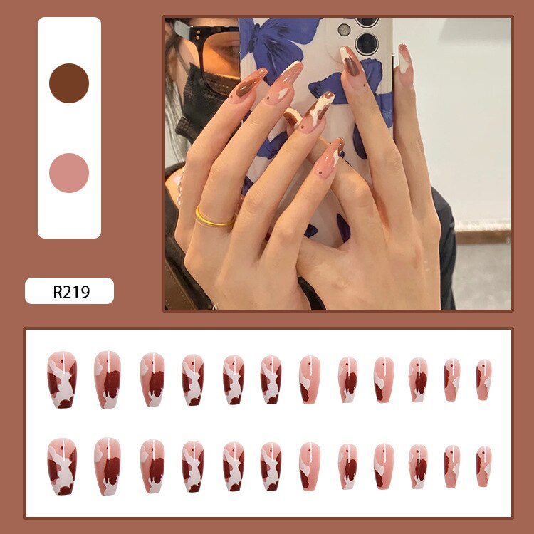 Press on False with Designs Set Cartoon Animal Decal Fake Nails Art Heart Point Full Cover Artificial Short artificial Nail Tips