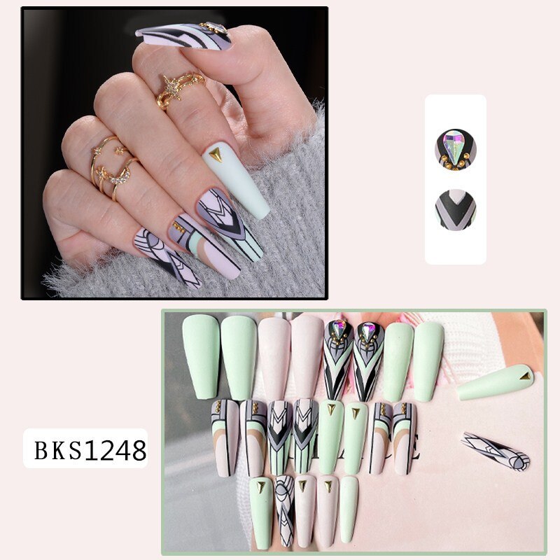 24Pcs/Box Sweet Long Round/Square Head False Nail Art Full Cover Detachable Artificial Y2k Fake Nails Ballerina Press on Nails